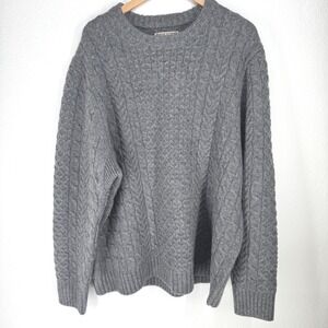 Duluth Shetland Wool Cable‎ Knit Crewneck Sweater Mens XXL Gray Fisherman Heavy